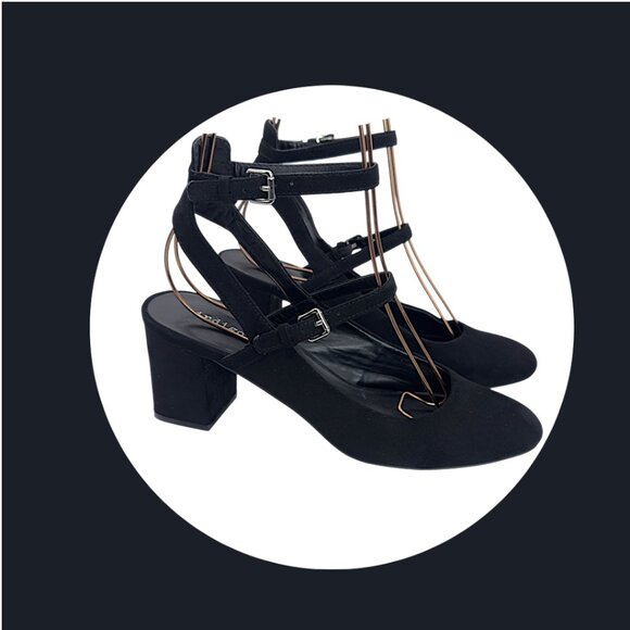 Indigo Shoes - Indigo Rd. Black Strappy Block Heel Sandals Size 8.5M